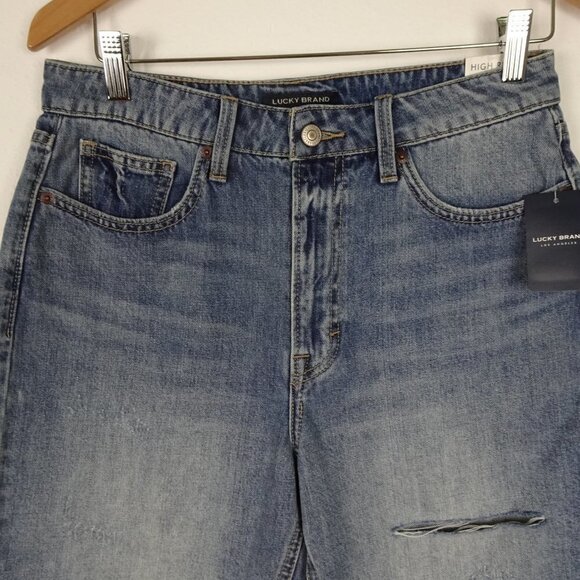 Lucky Brand Bermuda Shorts Women's 29 Blue Denim High Rise Distressed Cotton - Picture 2 of 8